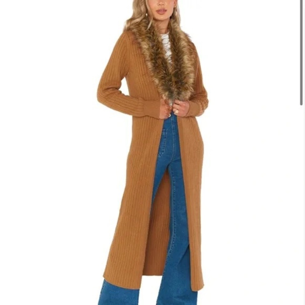 Show Me Your MuMu Brown and Tan Cardigan with Plush Collar